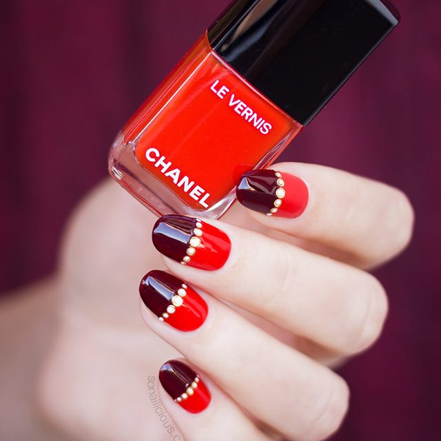 nail design with red chanel nail polish
